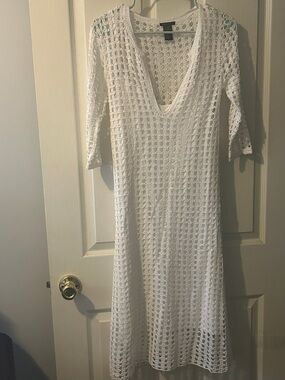 Theory White Crochet Knit Dress